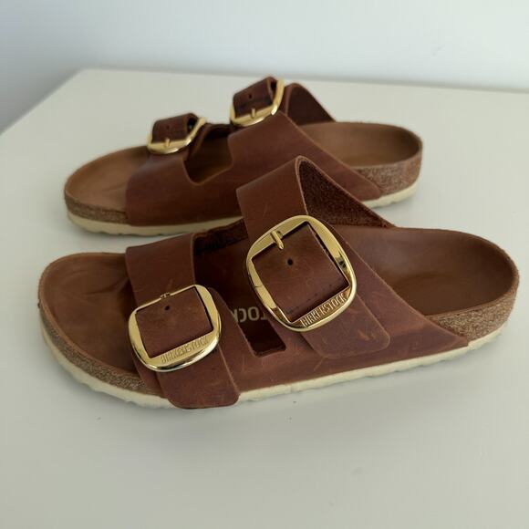 Birkenstock Arizona Big Buckle Sandal 38 Brown Cognac Leather Slide 7 - 7.5 US - Picture 3 of 13